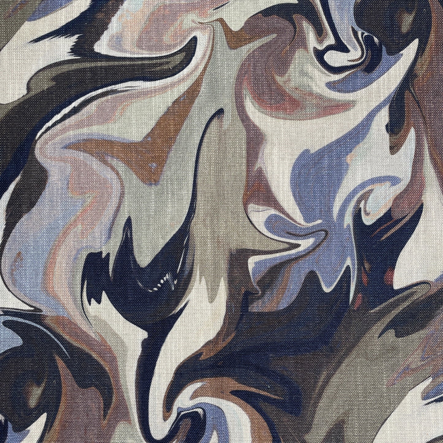 Abstract pattern with swirling colors on a textured fabric background