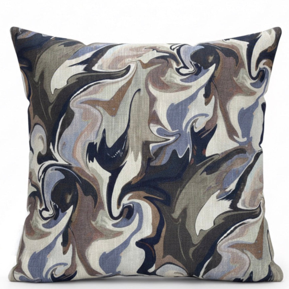 Decorative pillow with a swirling pattern on a white background