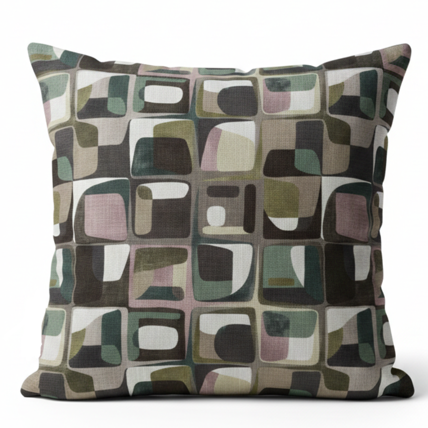 Decorative pillow with a geometric pattern on a white background